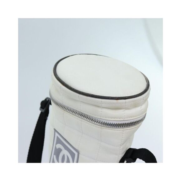 Pre Loved CHANEL Choco Bar Sports Line Shoulder Bag Nylon White CC Auth 70955 - Picture 7 of 8